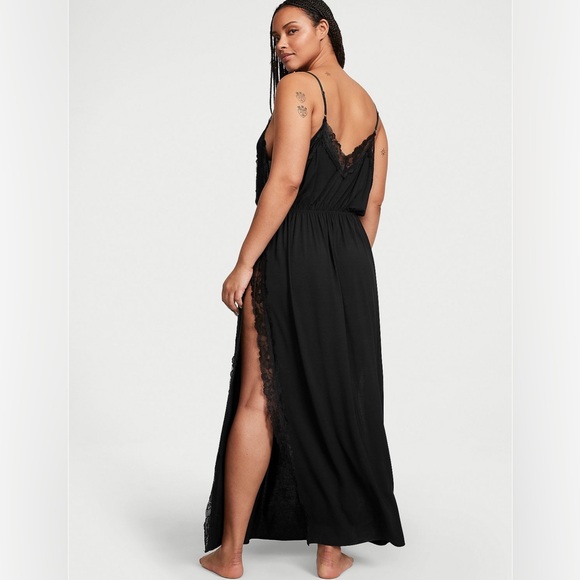Victoria's Secret | NWOT | Modal Lace-Trim Long Slip Dress | Black | L (8-10) - Picture 3 of 12